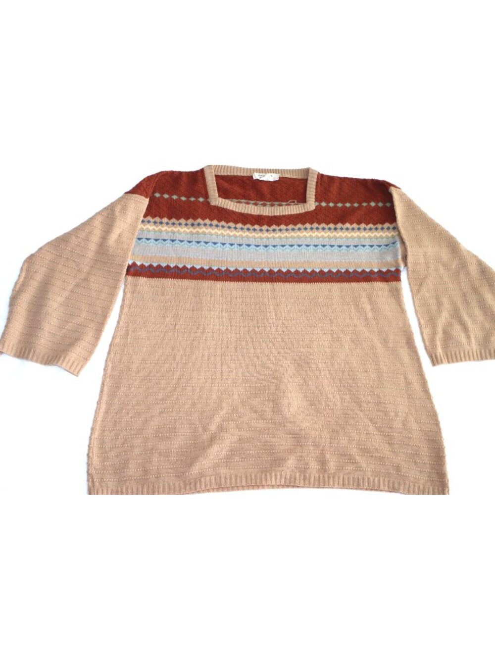 Hudson's Vintage 70s  Sweater Square Neck Colorblock Knit M Grandmacore